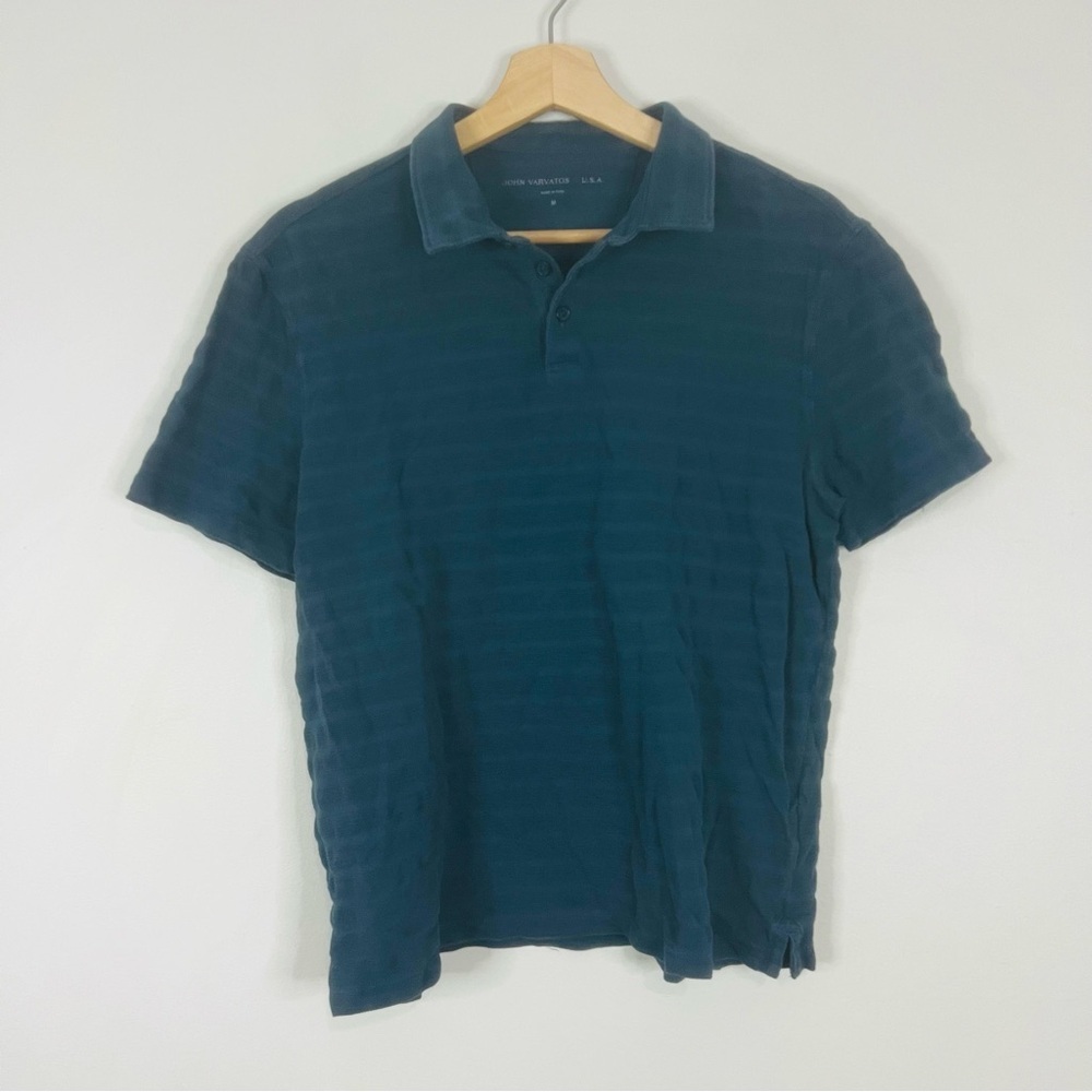 John Varvatos Blue Textured Cotton Pique Polo M